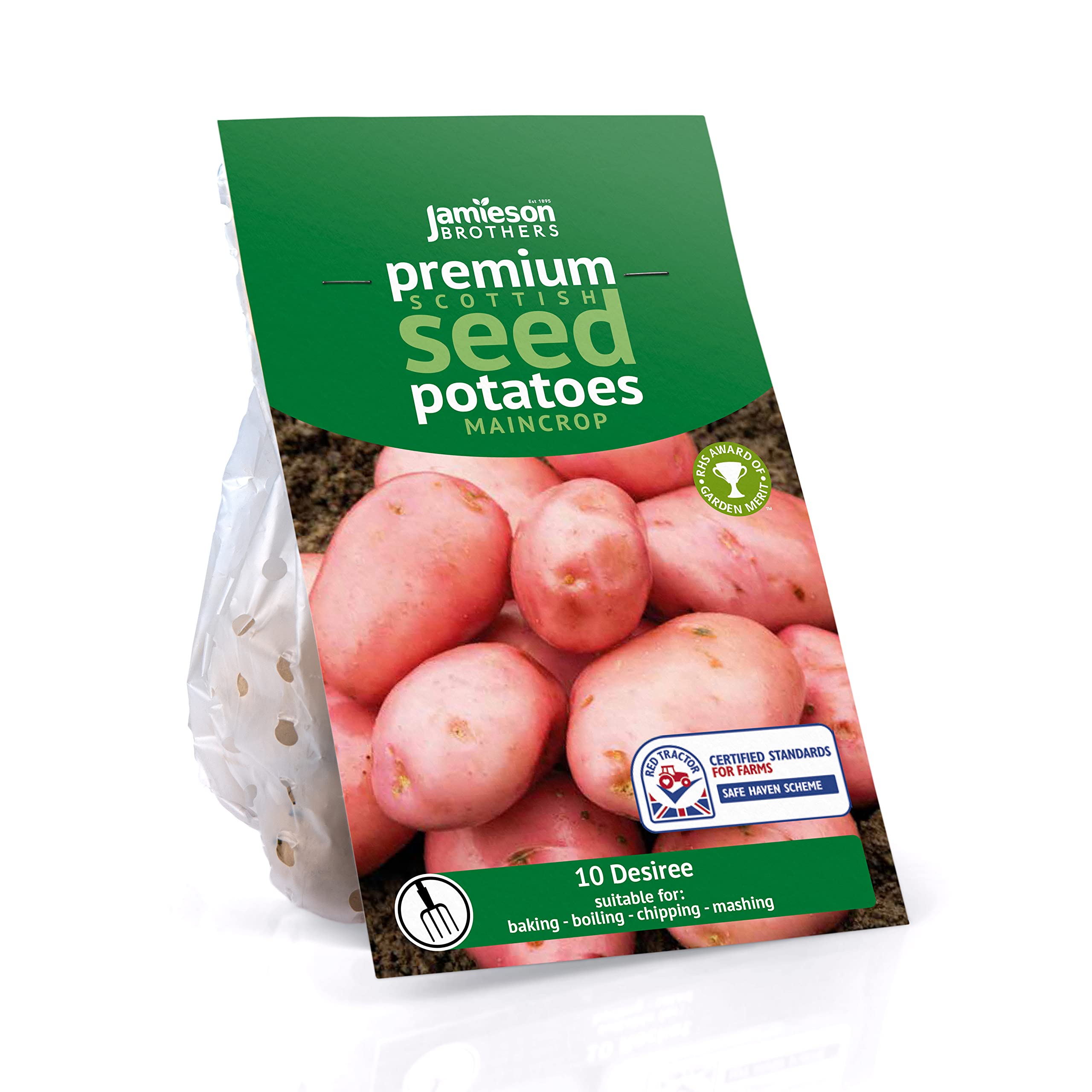 Jamieson Brothers® 10 Tuber Desiree Seed Potatoes – JBA Maincrop Grow Your Own Spuds – for Chips, Mashing & Boiling – Scottish-Grown & Ready to Plant at Home in Pots, Gardens & Allotments