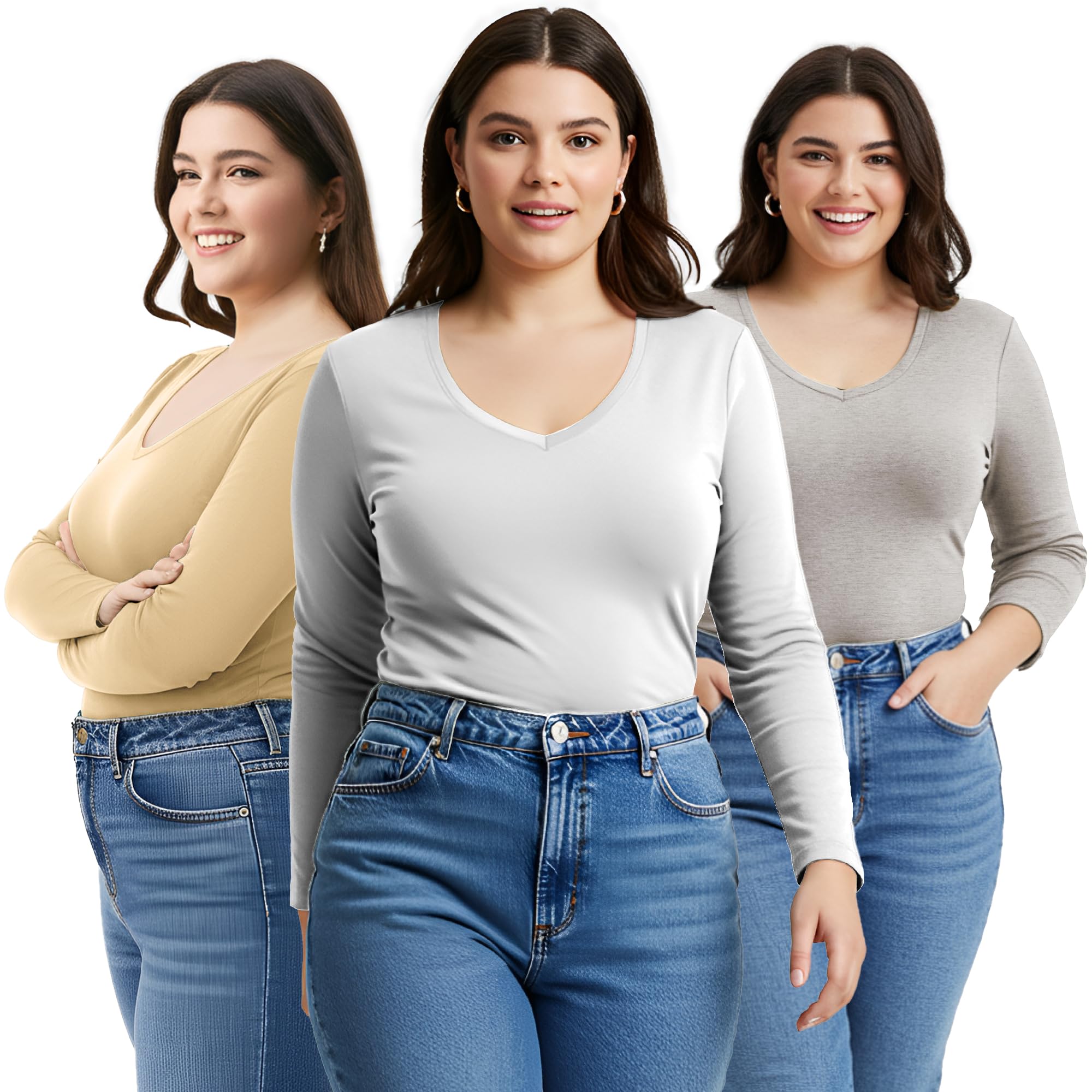 Photo 1 of * only comes with the gray and white one *
Emmalise Long Sleeve V Neck T Shirt Women-Junior sizes,3pk-white,taupe,oat,Large