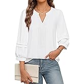 Unixseque Womens Casual Blouses 3/4 Sleeve V Neck Business Tops Ladies Trendy Office Work Shirts