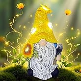 Memeyou Garden Gnomes Outdoor Decor Solar Gnomes Statues with Butterfly Bee Sunflower Led Lighted Dwarf Outside Decorations for Yard Patio Lawn Ornaments Gifts for Women Mom