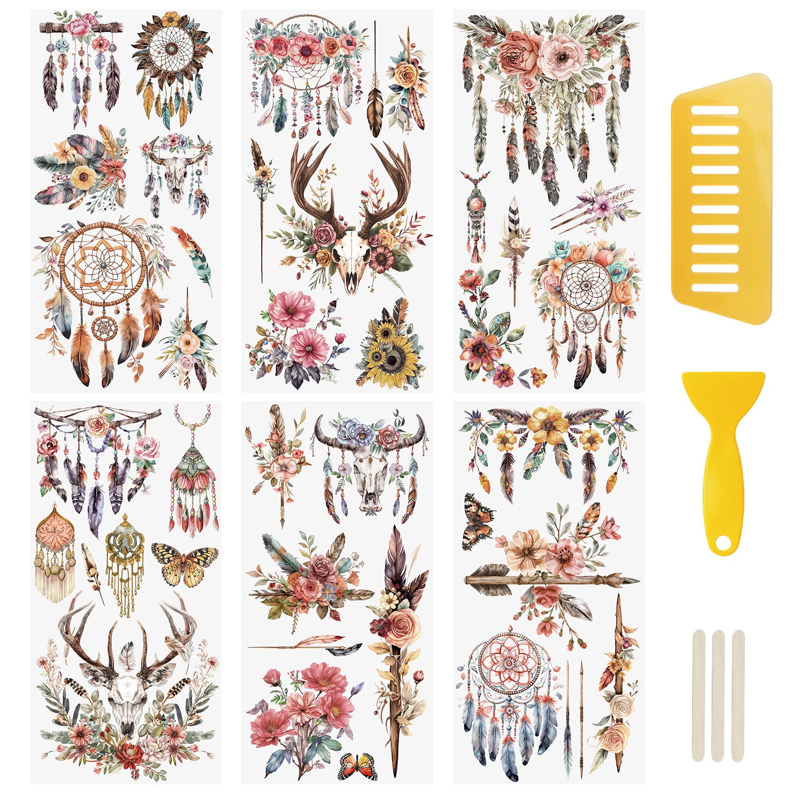 WANDIC 6 Sheets Rub On Transfer Sticker,Tribal Style Transfer Decals for DIY Photo Albums Furniture,15 * 30cm