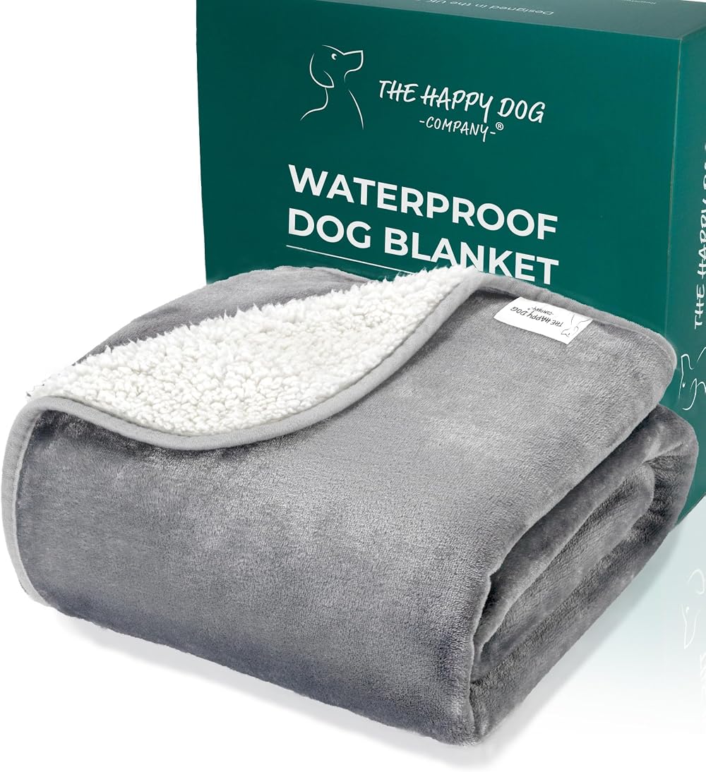 The Happy Dog Company 100% Waterproof Fleece Dog Blanket 100x120cm Grey/White