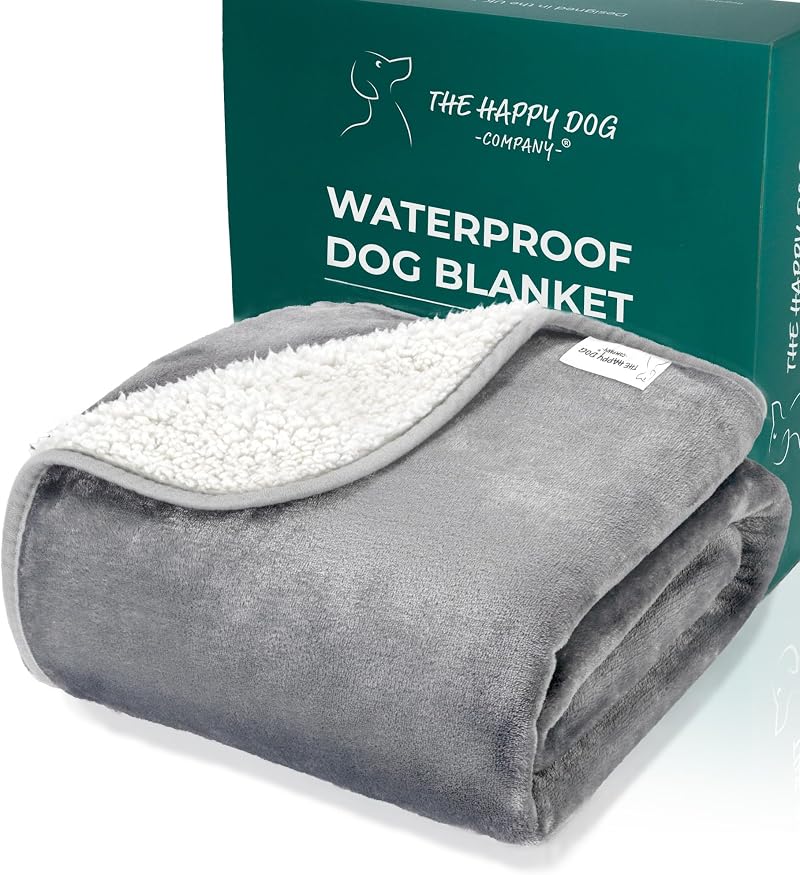 The Happy Dog Company 100% Waterproof Fleece Dog Blanket 100x120cm Grey/White
