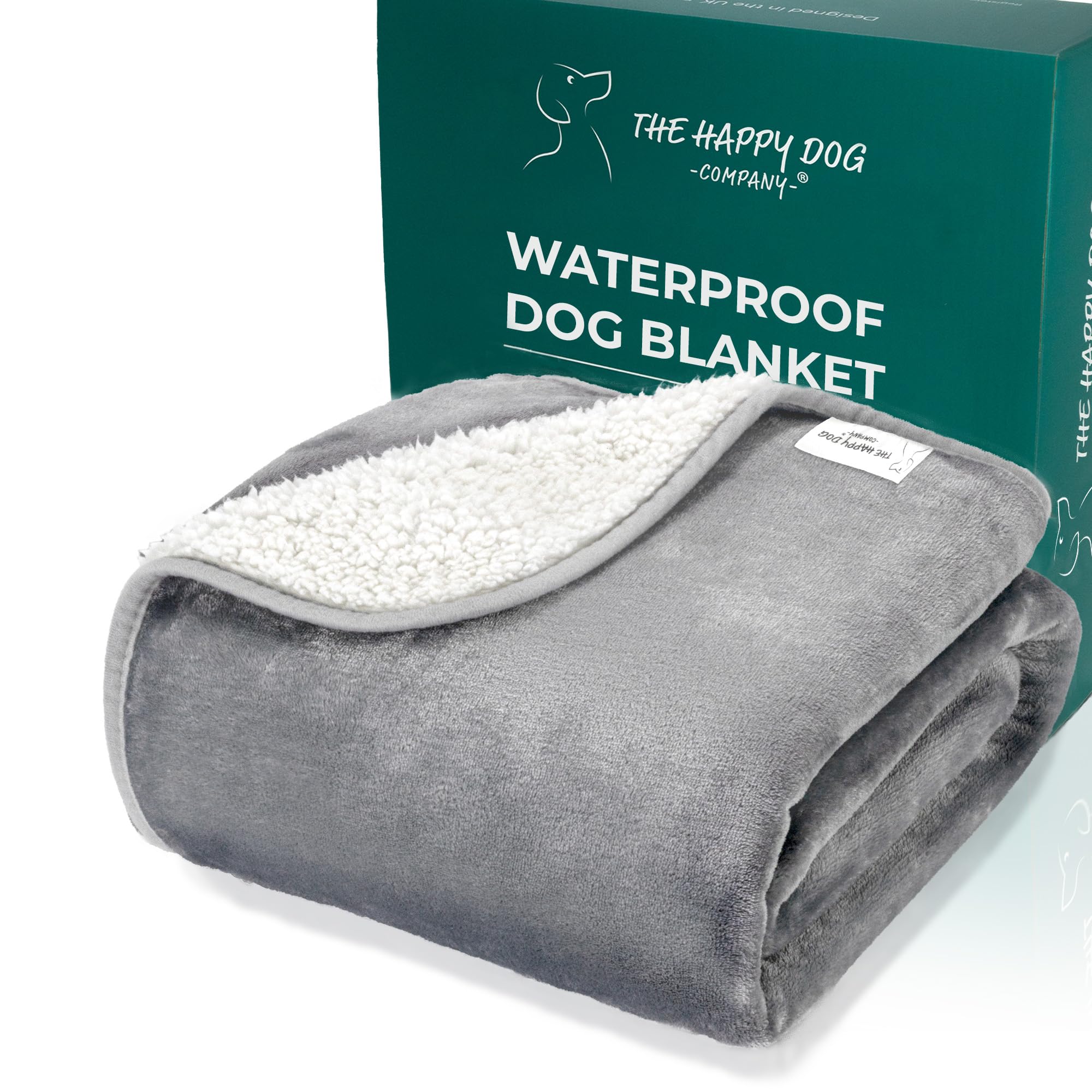 100% Waterproof Dog Blankets for Large Dogs – Soft Fleece, Washable Pet Throw for Sofa, Car, Bed & Furniture Protection, Soft Fluffy Reversible Blanket, 100x120cm, Grey/White
