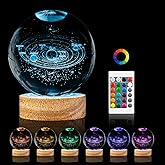 PYMIN3D 3D Solar System Crystal Ball Night Light,3.15in k9 Crystal Ball Lamp with 16 Colors Change,Wooden Base and Remote Control Decor Gifts for Kids (Solar System)