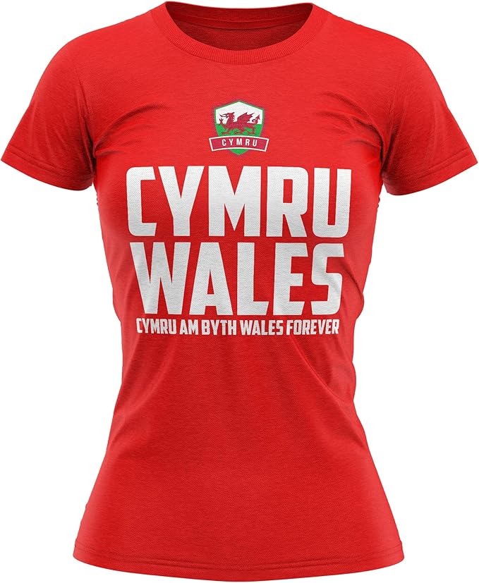 Purple Print House Womens Cymru Wales T Shirt, Red Women Welsh Rugby