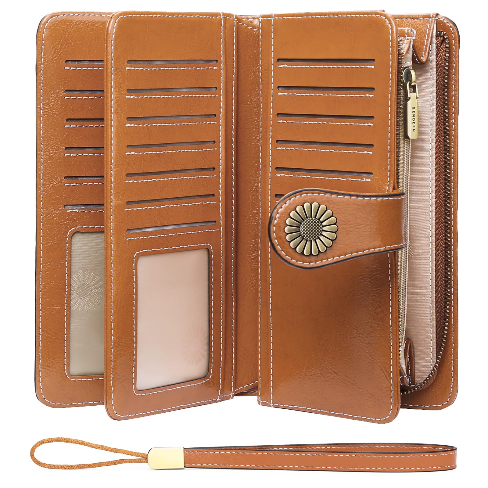 Photo 1 of SENDEFN Wallets for Women Leather Credit Card Holder with RFID Blocking Large Capacity Wristlet
