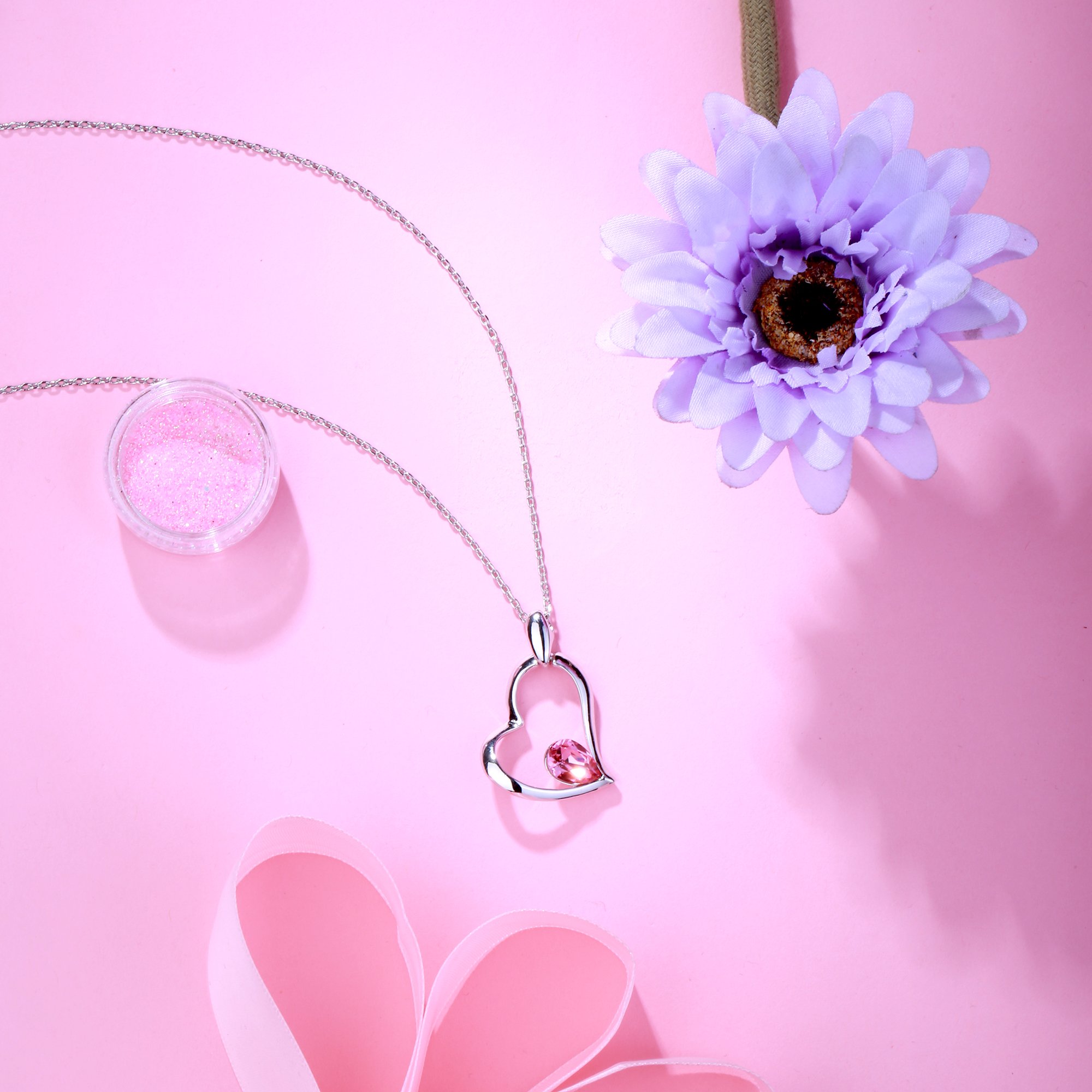GEORGE · SMITH Romantic Memory Series Stuck in My Heart Love Pendant Necklace with Swarovski Rose Crystal Birthday Wedding Jewellery for Women