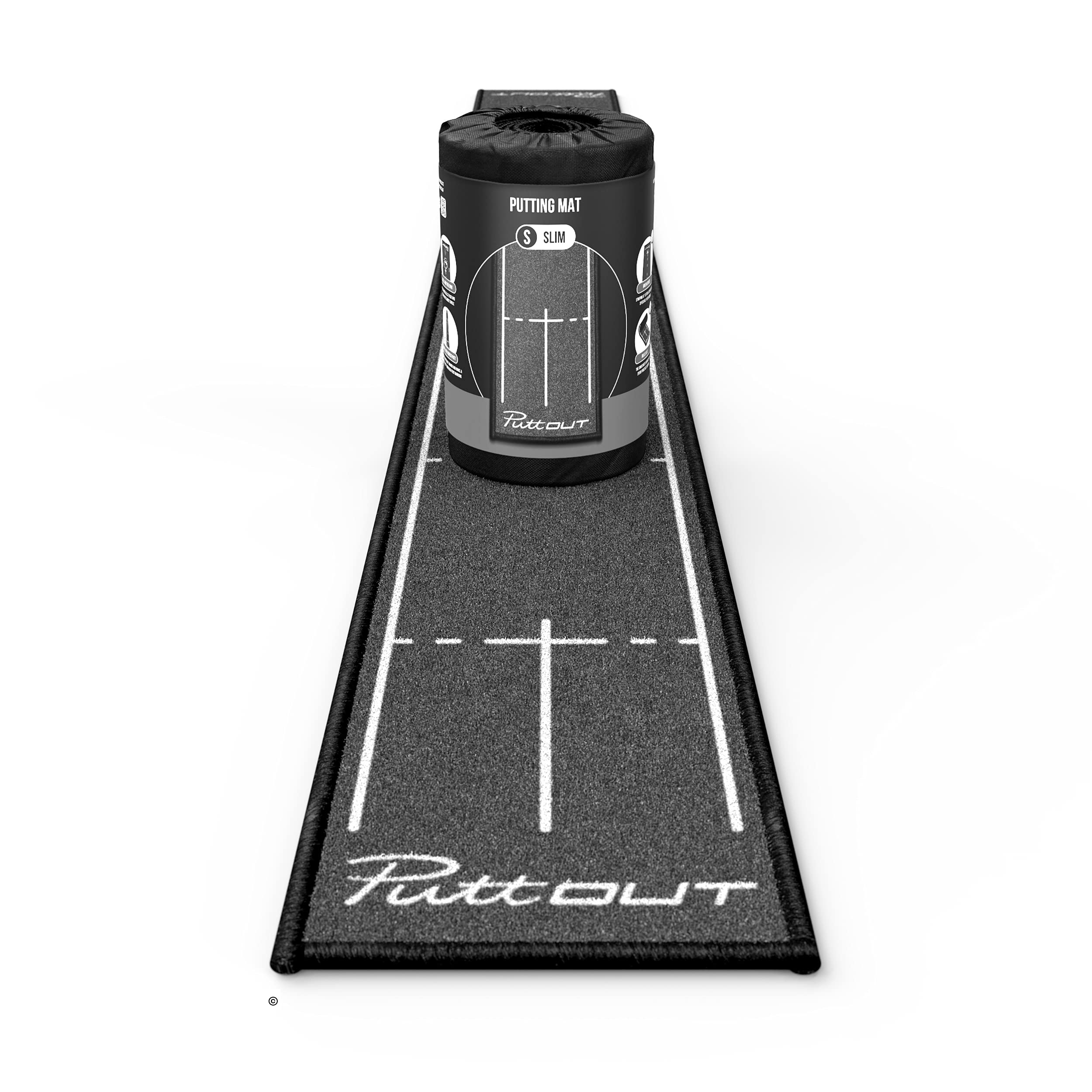 PuttOut Slim Golf Putting Mat, 240cm x 25cm, Grey