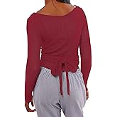 OFSOAK Womens Wool Tie Front Tops Crop Top Solid Long Sleeve Solid V-Neck Lightweight Crochet Cardigan Crop