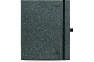 POPRUN 2024 Weekly Planner - 2024 Eco-Friendly Planner with Hourly Schedule & Vertical Weekly Layout, Monthly Tabs, Pocket and more - 8.5''x 10.5'' - Italian Regenrated Leather - Black Grey