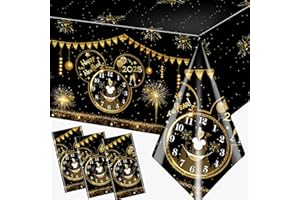 Gumwaqu Mouse Theme New Year Tablecloth Decoration, 2025 Happy New Year Supplies 3pcs Plastic Black and Gold Cartoon Mouse Table Cover for 2025 Eve Party Decoration