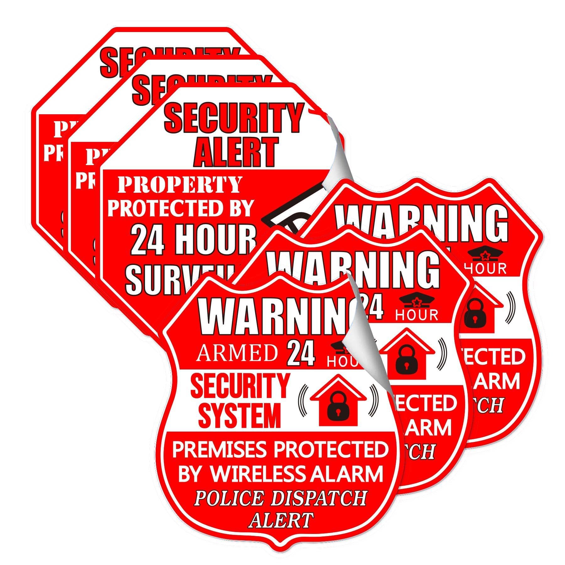 Security Camera Alarm Waterproof Vinyl Stickers 2 3/4 x 3 Inch - Video Camera Sticker Signs Alarm System Under 24 Hours Security Warning Decals for Home Business 6pcs
