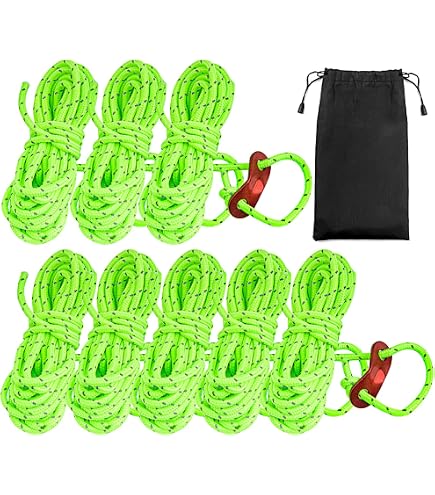 Corde De Tente Réfléchissante 4 M X 4 Mm – Lot De 8 Avec Tendeurs Aluminium – Nylon/Polyester – Camping Bâche