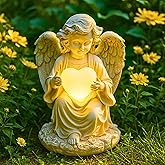 TIALLY Solar Garden Angel Statue – Praying Guardian Angel Statue Light for Outdoor Yard Decor, Resin Garden Sculpture with Soft Glow for Angels Memorial or Cemetery Use