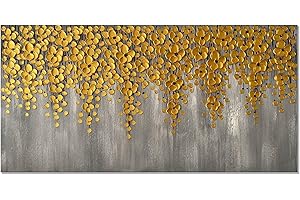 zoinart Hand Painted 3D Floral Textured Canvas Wall Art 48x24 Inches Large Gold Abstract Wall Paintings for Home Decorations Modern Oil Paintings on Canvas Ready to Hang