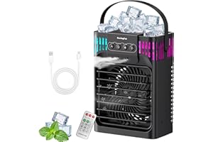 4-IN-1 Portable Air Conditioners, 1200ML Personal Cooling Fan with Remote, 3 Speeds&3 Mist Modes, 2-8H Timer, Night Light, Ev