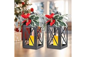 Taman Christmas Lantern,2 Pack Hanging Flickering Candle Lanterns Decorative Metal Vintage Light Battery Operated Umbrella Lights for Christmas Patio Garden, Table,Party Decor