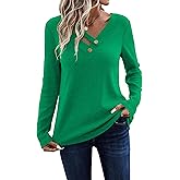 LOLONG Womens Long Sleeve V Neck T Shirts 2025 Casual Basic Ribbed Knit Work Tops