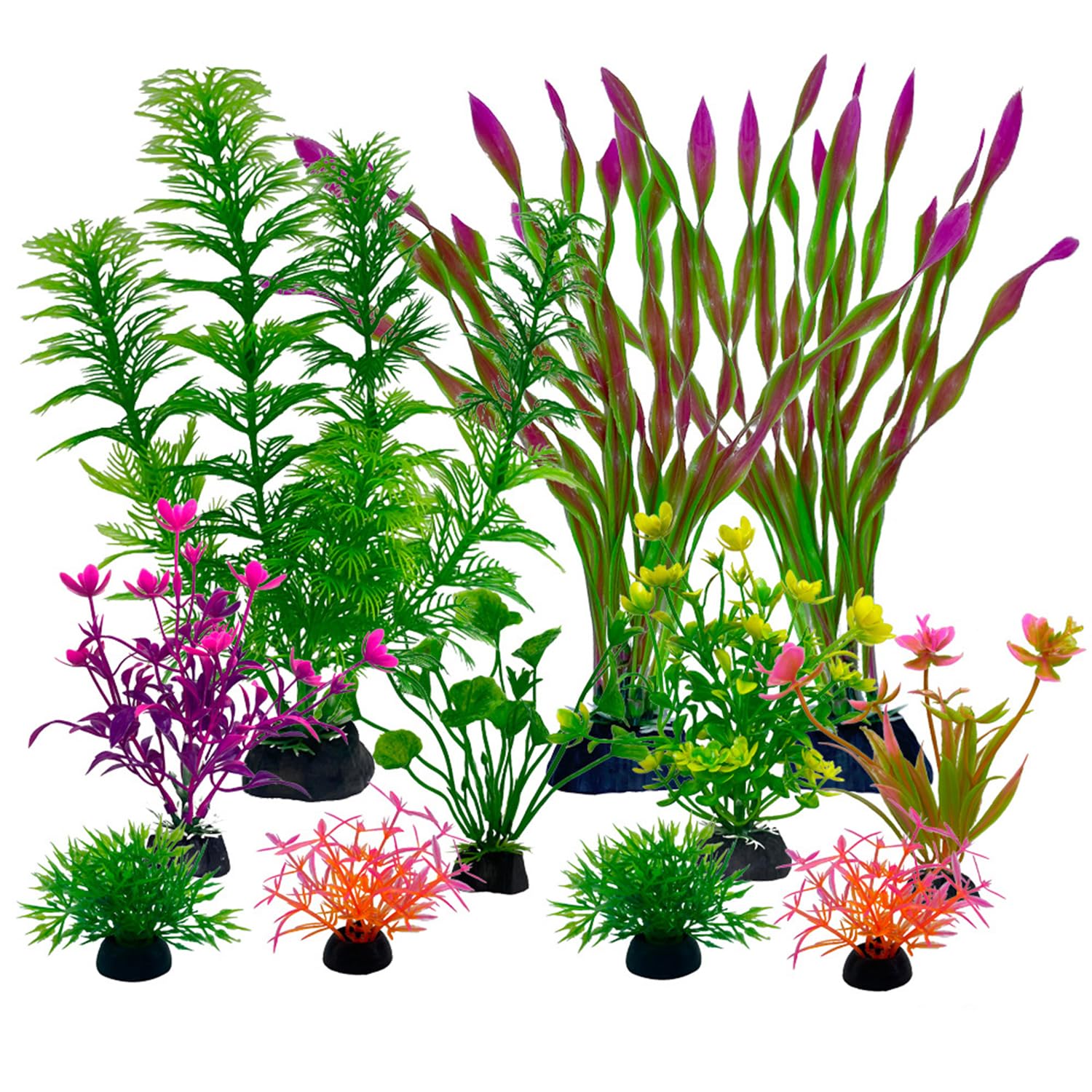 SDFNBRA 11 Pieces Colorful Artificial Fish Tank Decorations, Aquarium Decorations Fish Tank Purple and Green Artificial Plastic Plants (ZT1107)