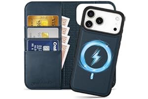 SHIELDON Detachable Wallet Case for iPhone 17 Pro Max 6.9" | Genuine Leather, Wireless Charging, RFID Blocking Credit Card Slot, Flip Magnetic Closure, Removable Shockproof Phone Cover - Navy Blue