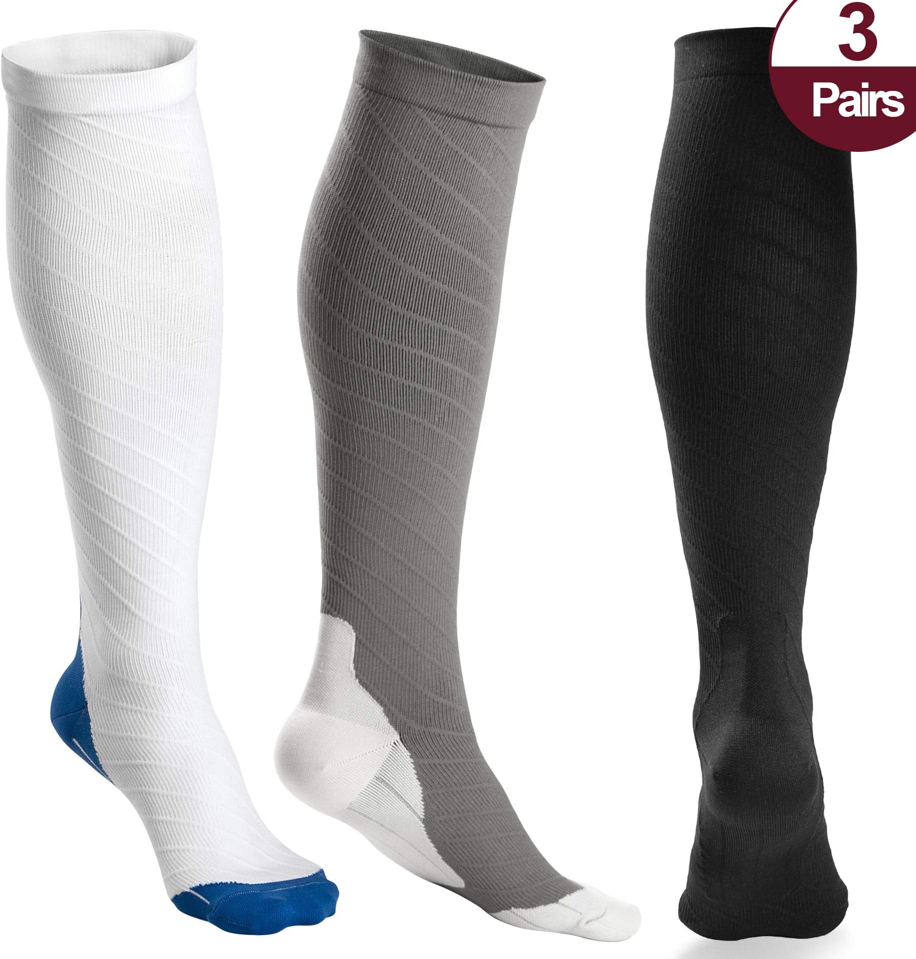 3 Pairs Compression Socks Women and Men - Athletic Fit For Running,Travel,Recovery,Pregnancy & Medical