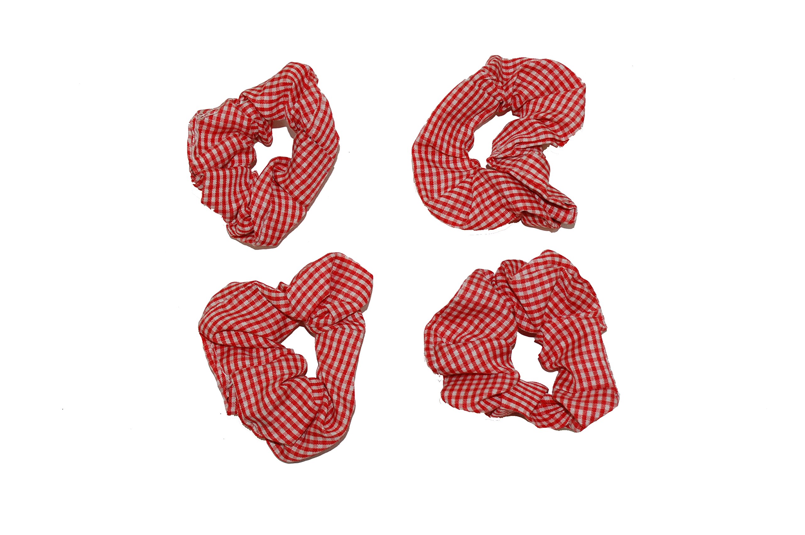 GIZZY® Ladies, Girls Set of 4 Red and White Gingham Elasticated Hair Scrunchies.