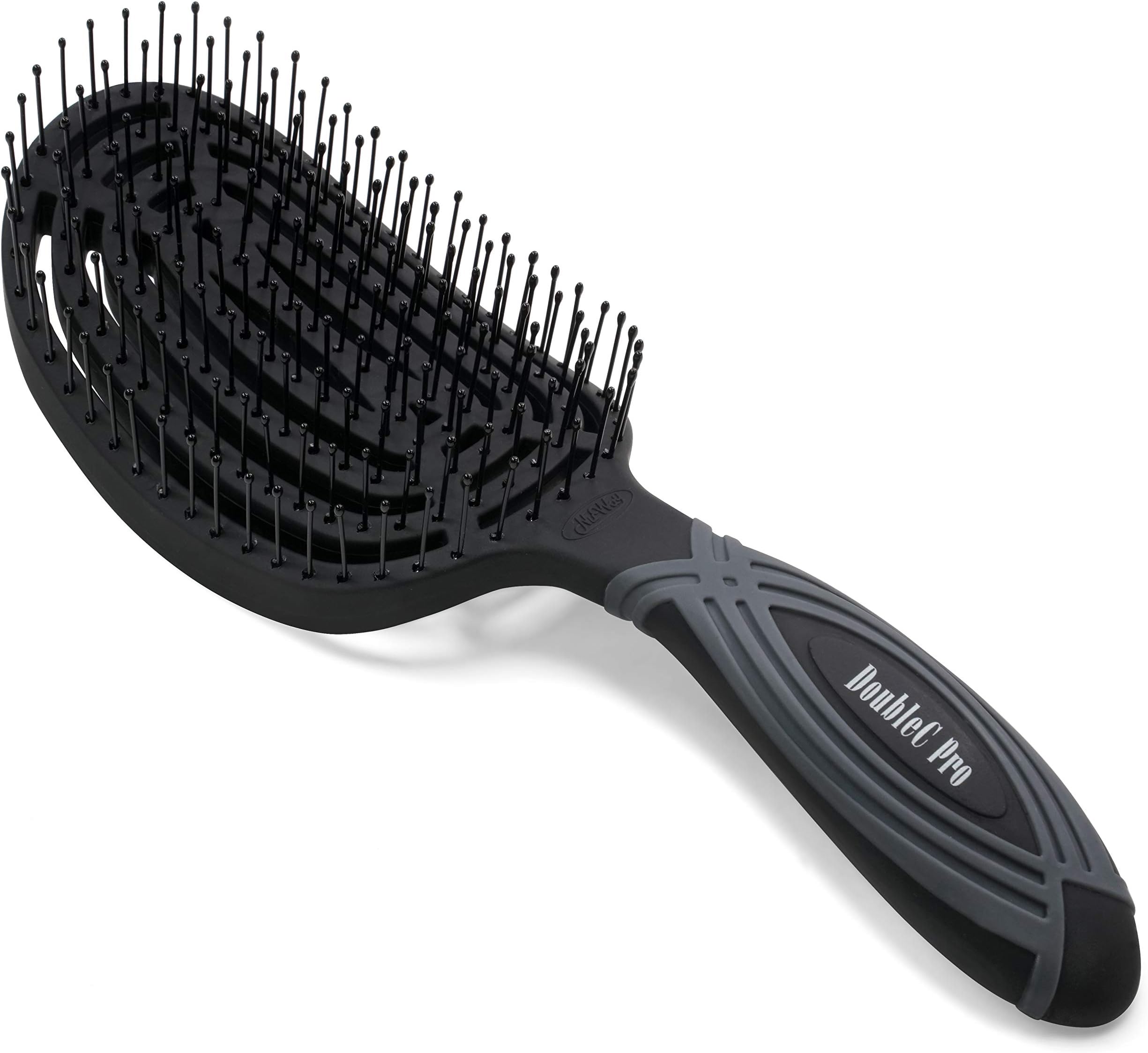NuWay DoubleC Pro - U.S. Patented Double Curved/Circular Vented Detangling (Coal Black)