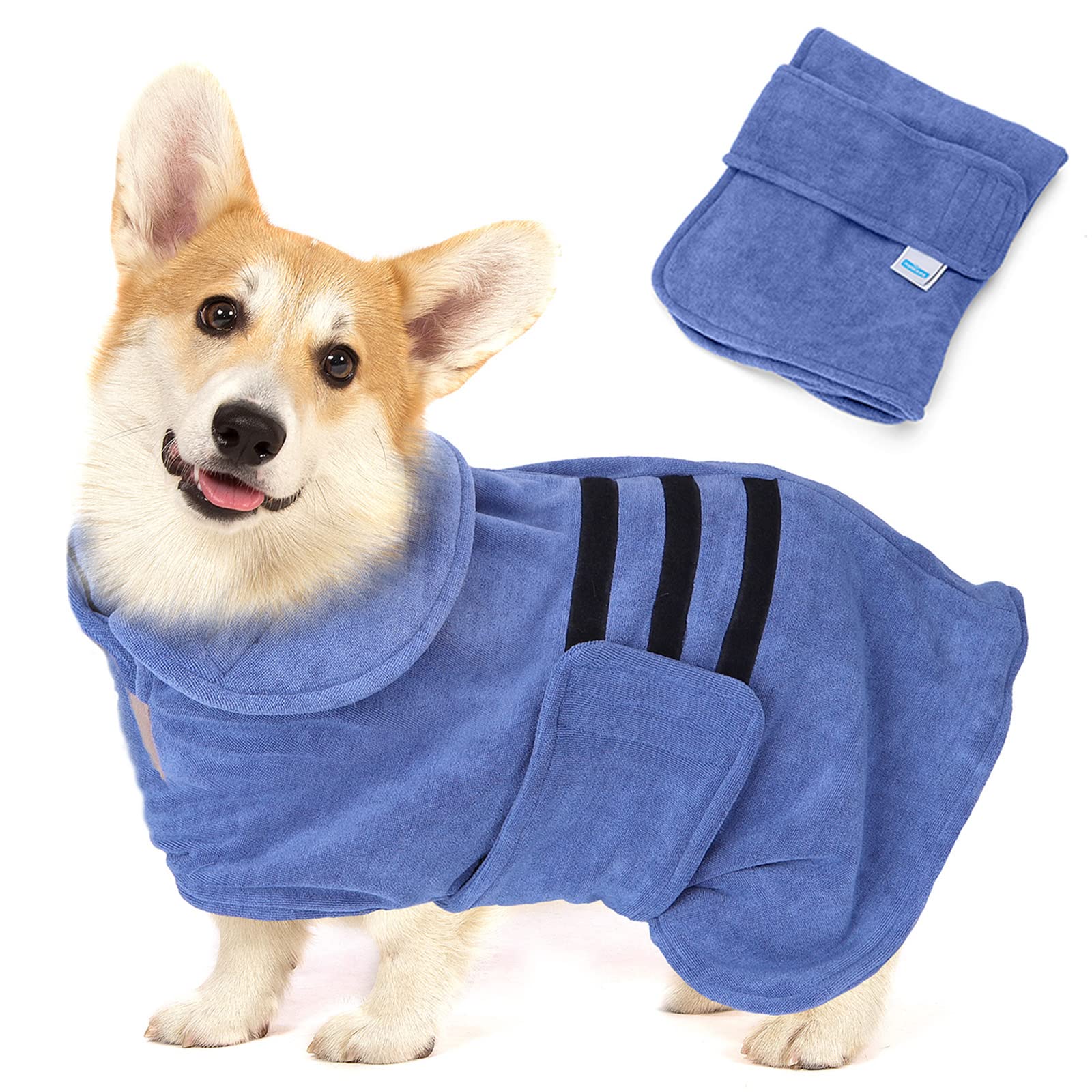 Nobleza Microfiber Dog Bathrobe with Velcro, Super Absorbent and Quick Drying, Bathrobe for All Cats and Dogs, Five Sizes, Soft Dog Towel (M)