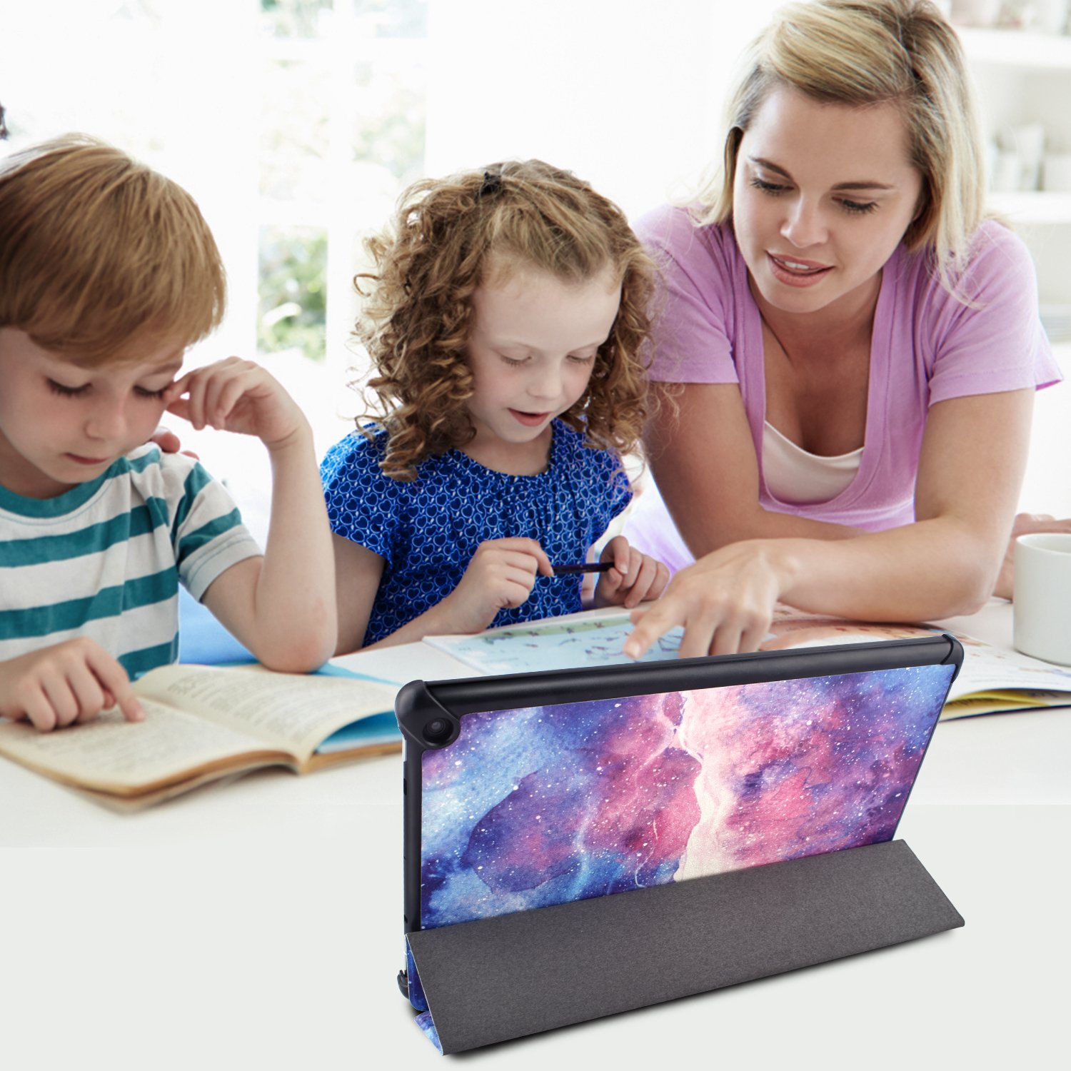 Dopup Fire 10 Case for All-New Fire HD 10 Tablet (7th Generation, 2017 Release),Protective Standing Cover with Auto Wake/Sleep Function (Blue Galaxy)