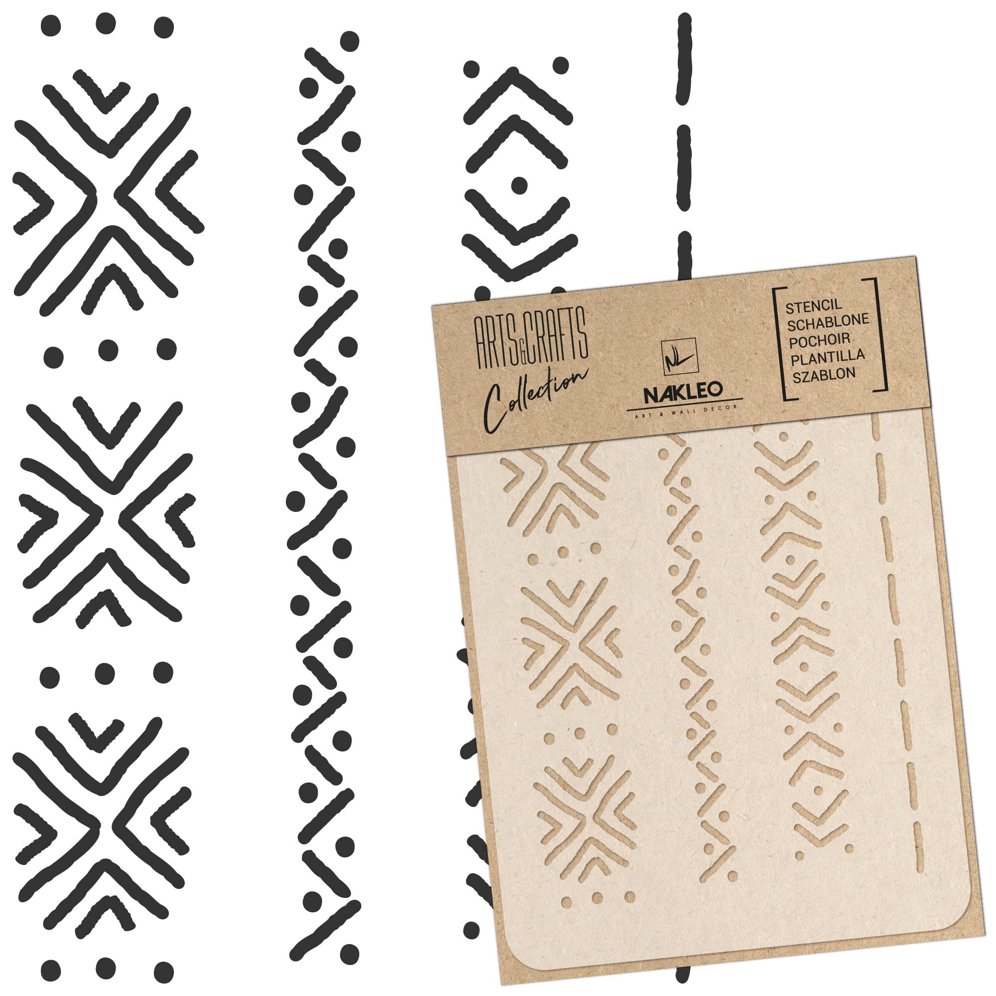 NAKLEO Painting Stencil for Crafts A4 21x30cm, Mudcloth African Boho Pattern, Reusable Plastic DIY & Scrapbooking Drawing Template, Decoupage Art Home Decor, Wall Wood Fabric Furniture
