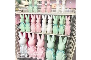 MOREDOTS Easter Decorations - Pink Flocked Easter Bunny Decor - Spring Tables Decoration Centerpieces Indoor - Easter Decorating Bunnies for Home Party (Large)