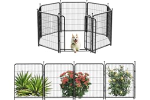 Getlay 36in(H) Decorative Garden Fence Panels, Wide Gate Low Threshold, Dog Fence Outdoor for Yard.8 Panels Total 18Ft(L) Animal Barrier Fence, Camping Fence, Black