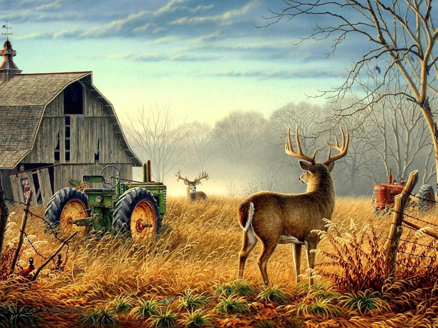 RENWUANG Jigsaw Puzzle -Adult Puzzles 1500 Pieces Wooden Puzzle- Farm Deer Tractor Pattern - Unique Gifts and Home Decorations Jigsaw