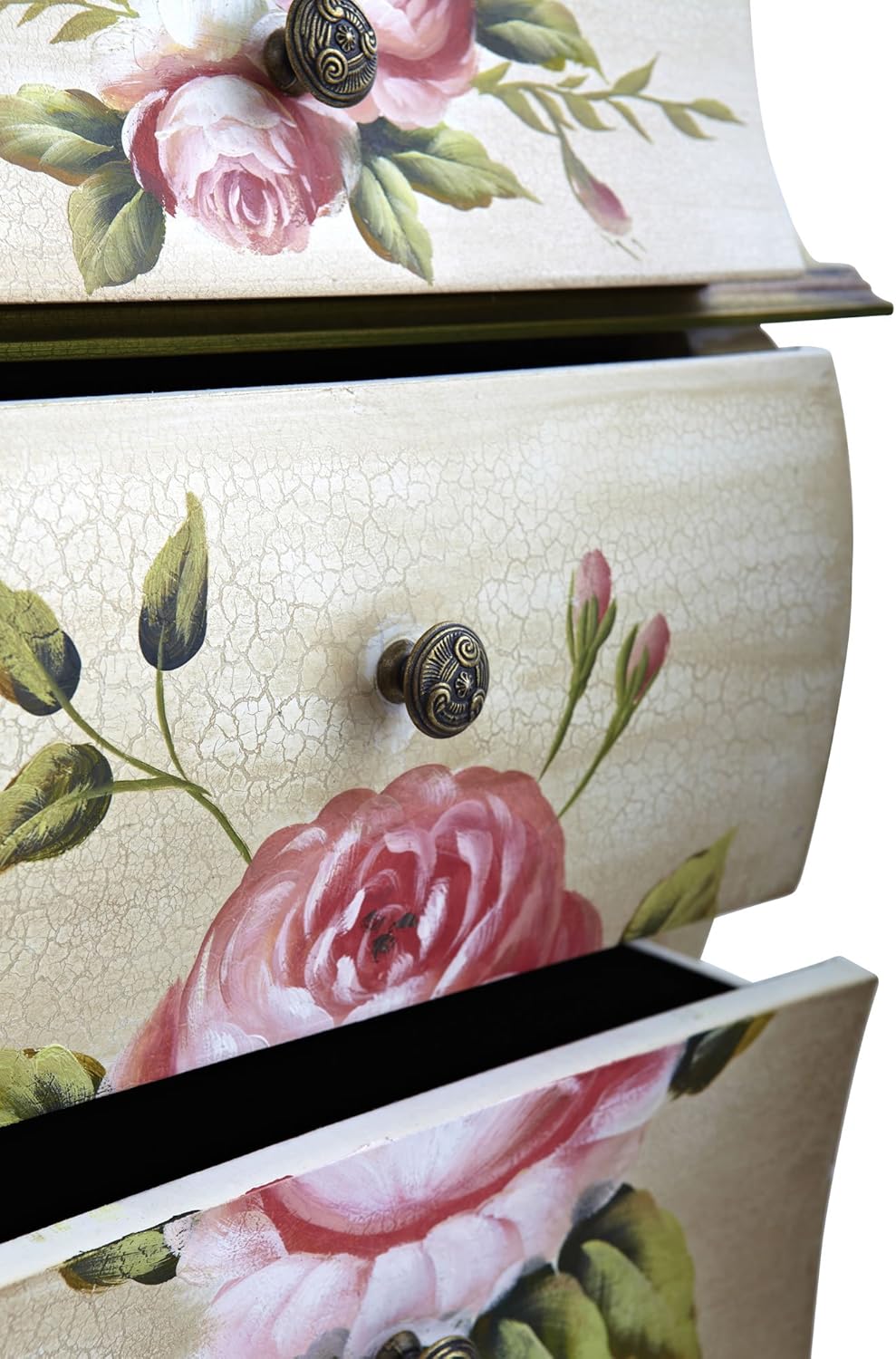 Nearly Natural Antique Night Stand w/Floral Art Nightstand, Beige/Pink/Gold,23" x 14.5" x 34.5": Furniture & Decor