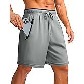 PINSPARK Men's Athletic Running Shorts 7" Mesh Quick Dry Workout Shorts with Zipper Pockets Lightweight Gym Shorts