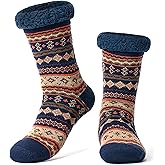 cosyone1997 Men's Warm Slipper Socks with Grips, Winter Thermal Cabin Fuzzy Socks