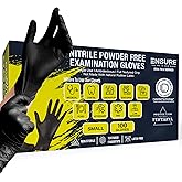 Ensure Black Nitrile Gloves Low Dermatitis 7 Mil, Heavy Duty, Puncture & Chemical Resistant, Disposable, Latex-Free, for Automotive, Industrial, Mechanic, Food Service, Exam Gloves (100, Small)
