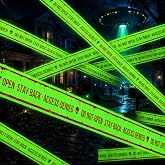 Halloween Caution Tape, Glow in the Dark Alien Halloween Decorations | 1.9 in x 16.4 ft Access Denied Warning Roll for Doors, Yards, Haunted Houses and Indoor Outdoor Party Displays