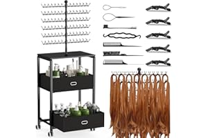 XINTUO Portable Braiding Hair Rack with Wheels & Storage Drawers,168 Pegs Hair Extension Holder Hanger for Braiding Hair Separator Stand Display,Hair Rack with Stylist Hair braiding Tools(Black)