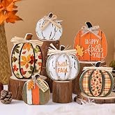 Leinuosen 6 Pcs Thanksgiving Decorations for Home Wooden Pumpkin Fall Decor | Rustic Wood Pumpkin Table Centerpieces, Thanksgiving Tiered Tray Decor Autumn Table Wooden Sign for Harvest Party Supplies