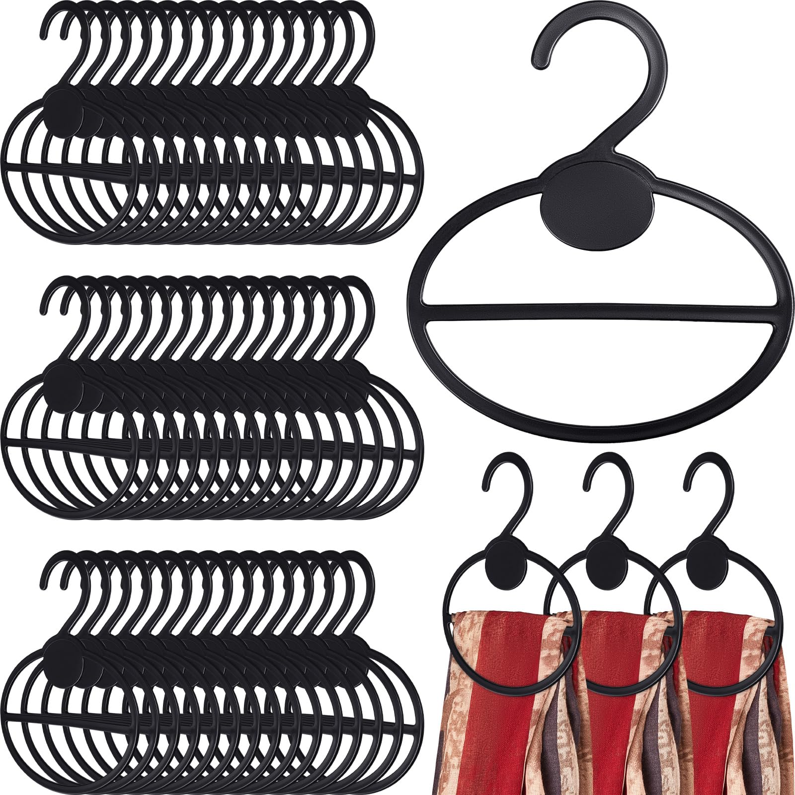 Photo 1 of FoldTier 50 Pcs Scarf Hanger Plastic Holder Organizer Space Saving Scarf Organizer Clothes Hanger for Scarves Headscarves Clothing Sorting Storing (Black)
