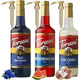 Torani Blue Raspberry Watermelon Coconut | Syrup Variety 3-Pack | Includes 3 pumps. Perfect for colorful dirty sodas, sparkling drinks, lemonades &amp; mocktails