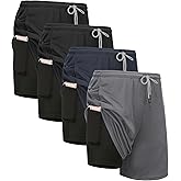 Kinglaman 4 Pack Mens 2 in 1 Running Workout Shorts with Liner, Gym Athletic Quick Dry Sport Shorts with Pockets