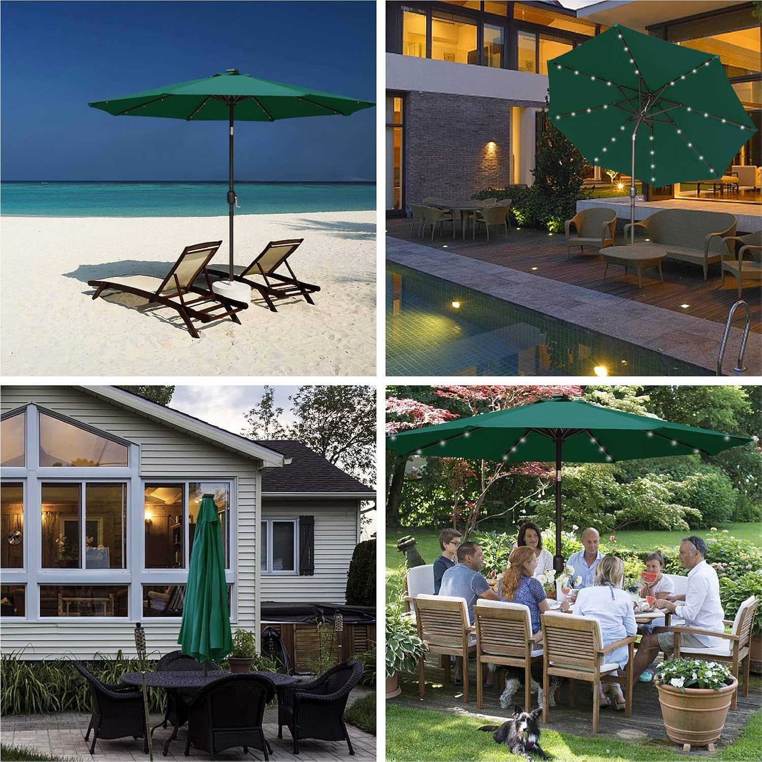 Forest Green 1 Abccanopy Solar Umbrellas Patio Umbrella 9 Ft Led Umbrellas 32led Lights With Tilt And Crank Outdoor Umbrella Table Umbrellas For Garden Pool And Beach 12 Colors Backyard Deck Umbrellas Umbrellas Shade