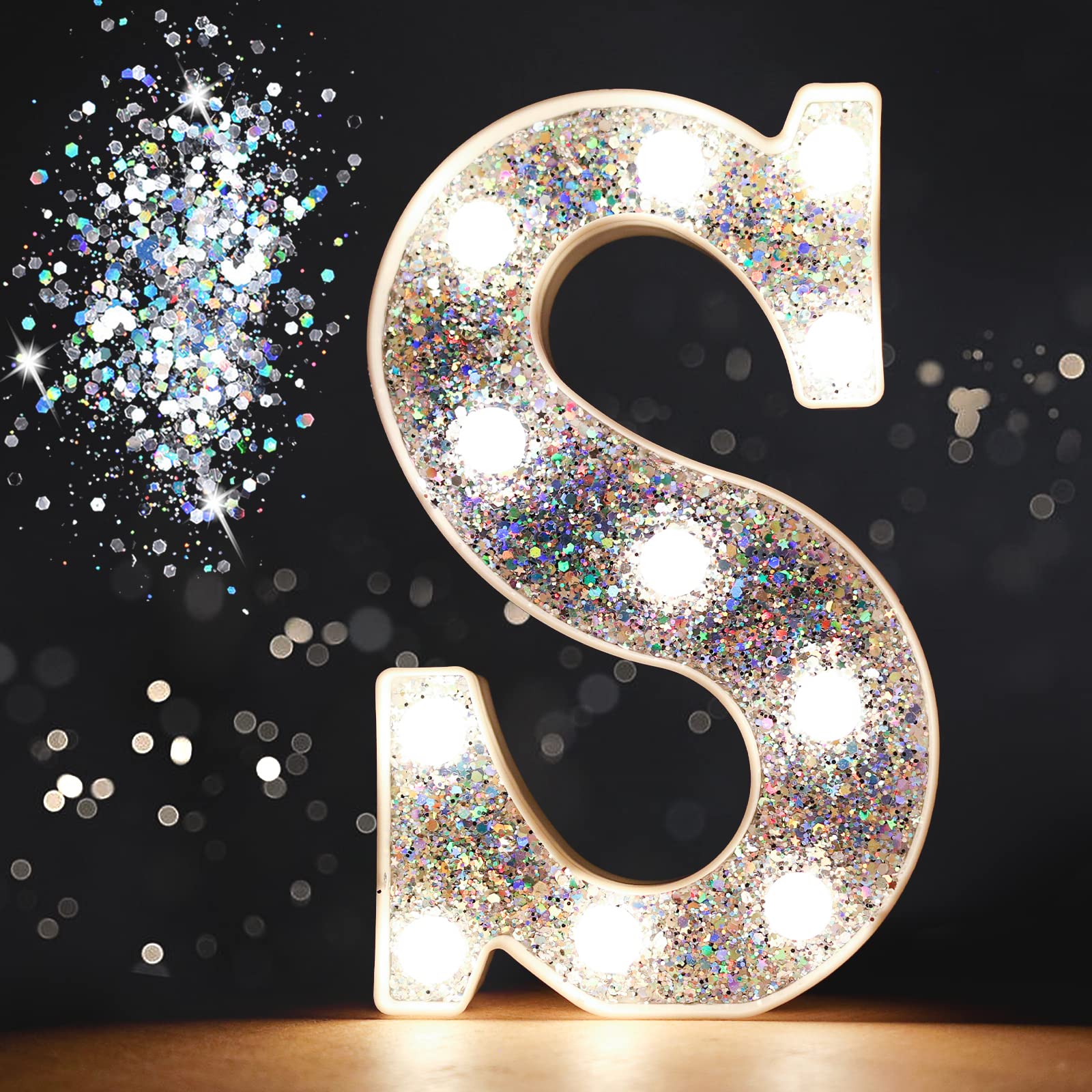 Photo 1 of Pooqla  Letters, LED Marquee Letters for Silver Birthday Decorations, Battery Powered Night Light Teenager Girl Room Decor, Gift for Girls Boys Wedding Bedroom Christmas Party Decor, Letter S