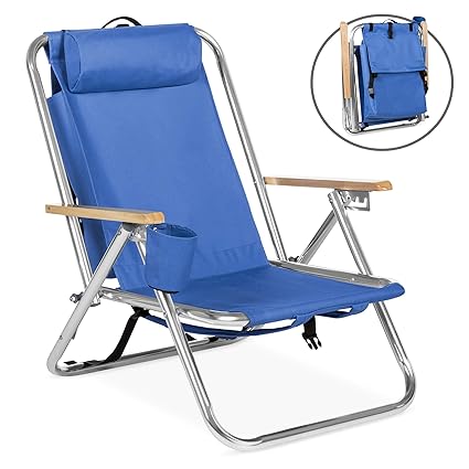 Best Choice Products Backpack Beach Chair Folding Portable Chair Blue Solid Construction Camping New