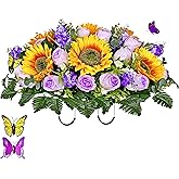 MUVIC Artificial Cemetery Flowers Saddle - Memorial Flowers Bouquet - Outdoor Grave Decorations,Sympathy Flower - Rose Sunflower Hyacinth