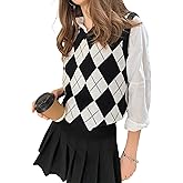 Fashionme Trendy Argyle Knitted Sweater Vest Soft Comfy Houndstooth Sleeveless Fall Spring