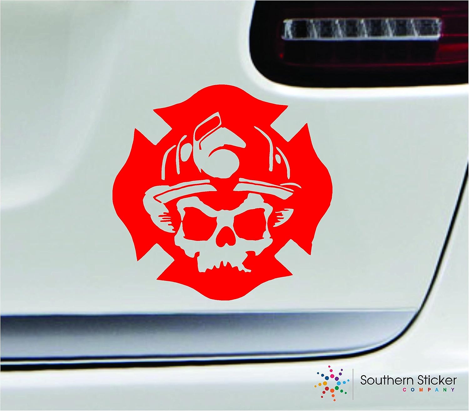 Fireman Skull Crest 5.4x5.2 red Firefighter Helmet Pride Firetruck Safety Savior fire Support United States Color Sticker State Decal Vinyl - Made and Shipped in USA